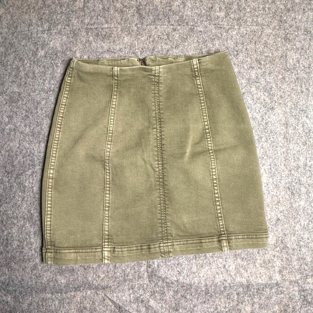 Free People Modern Femme Denim Mini Skirt Women 8 Olive Green High Waist Seamed